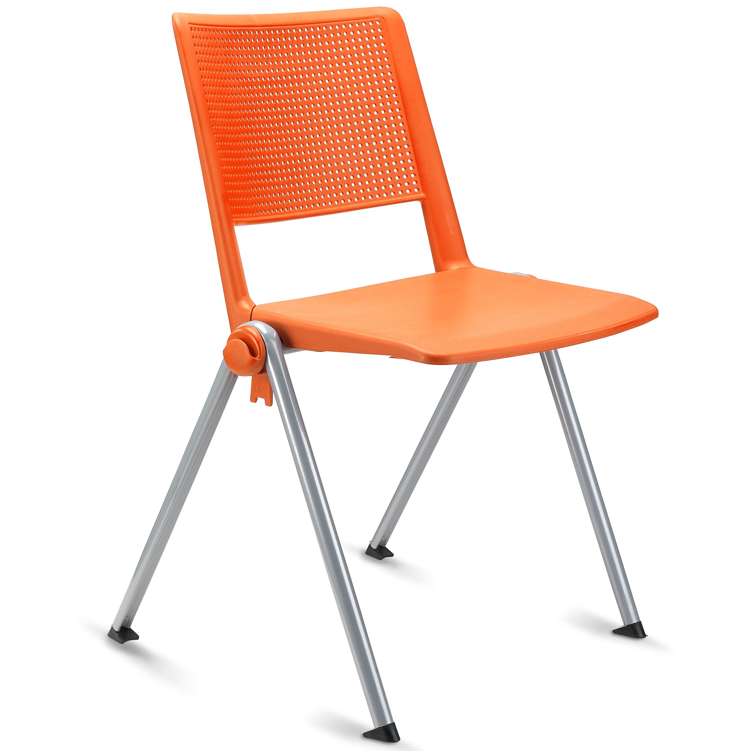 Konferenzstuhl CARINA, stapel- und reihenverbindbar, graues Stahlgestell, Farbe Orange