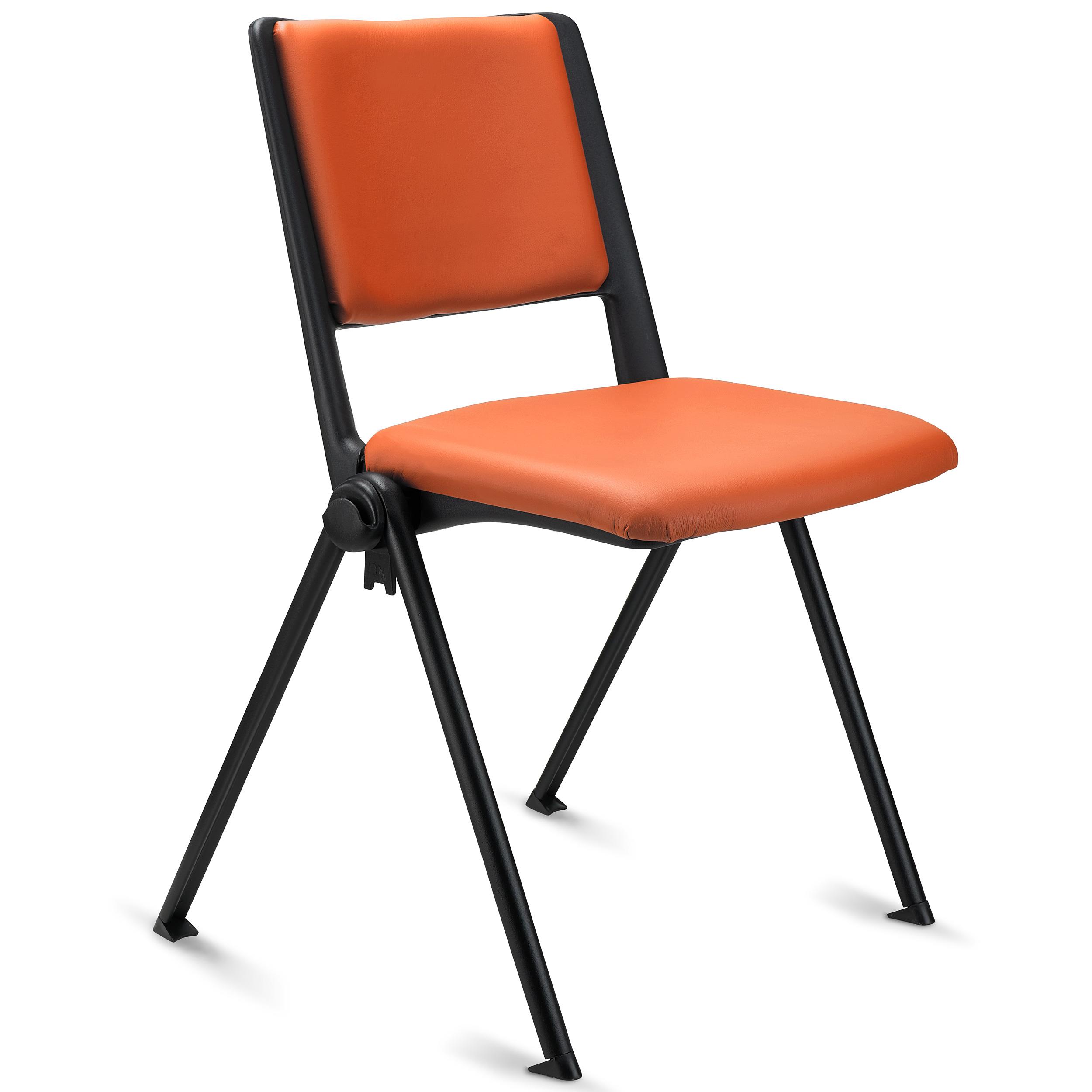 Konferenzstuhl CARINA, stapel- und reihenverbindbar, schwarzes Stahlgestell, Kunstleder Farbe Orange
