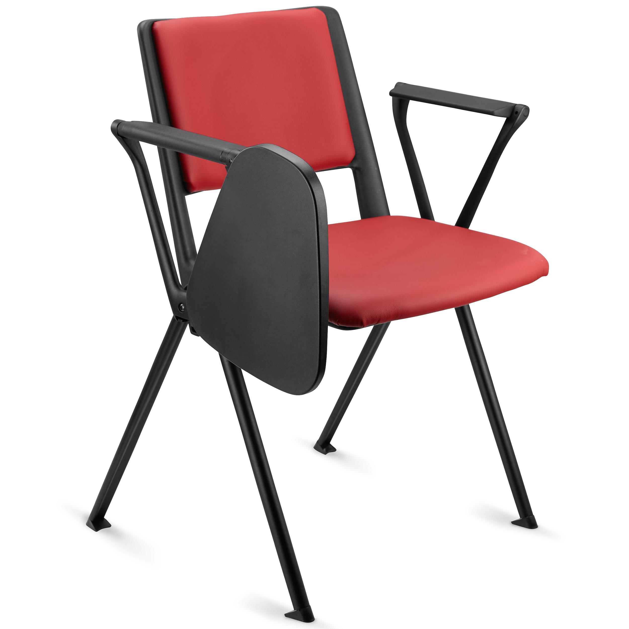 Konferenzstuhl CARINA MIT SCHREIBBRETT, stapel- und reihenverbindbar, schwarzes Stahlgestell, Kunstleder, Farbe Rot