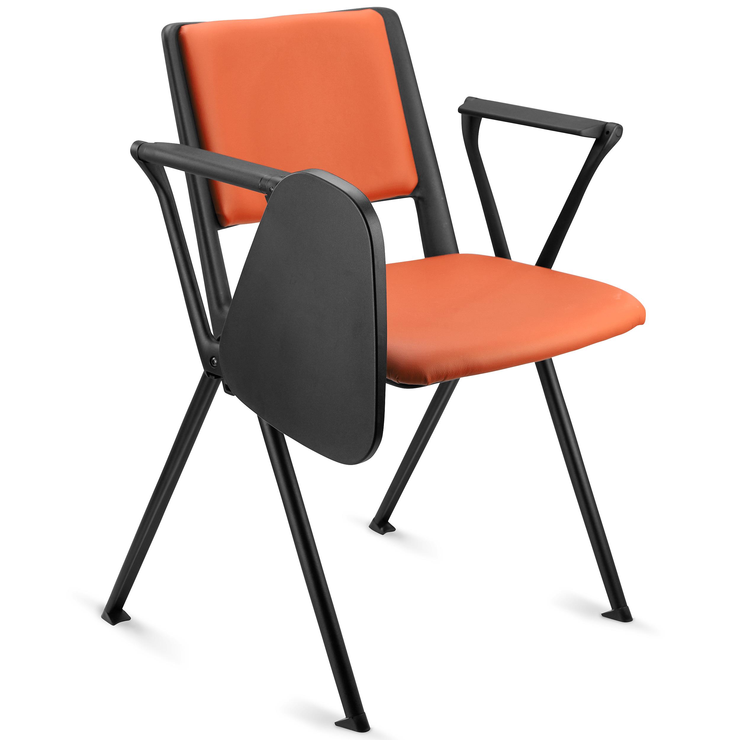 Konferenzstuhl CARINA MIT SCHREIBBRETT, stapel- und reihenverbindbar, schwarzes Stahlgestell, Kunstleder, Farbe Orange