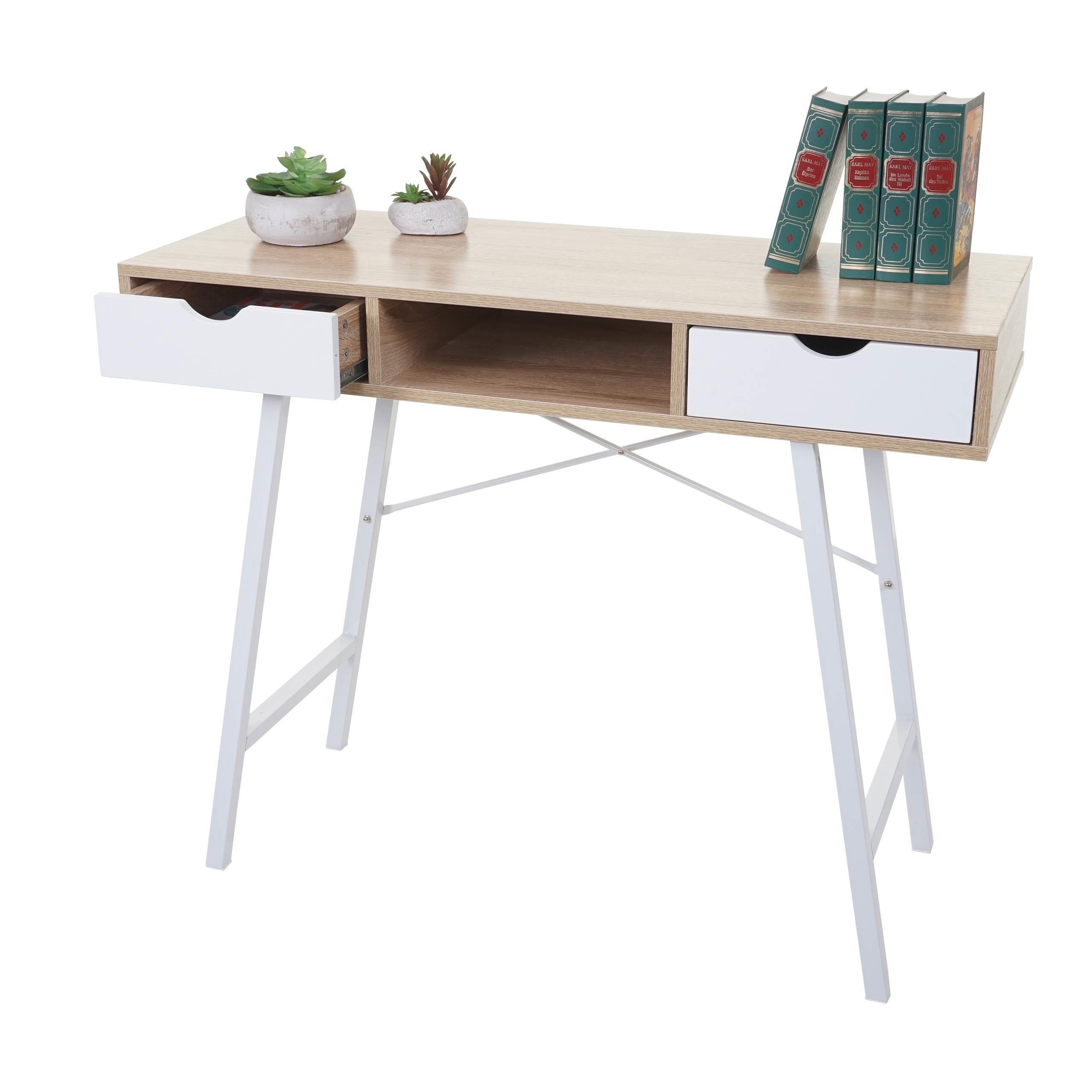 Computertisch NILSA, 100x40x80 cm, aus Metall und Holz, Farbe Eiche und Weiß