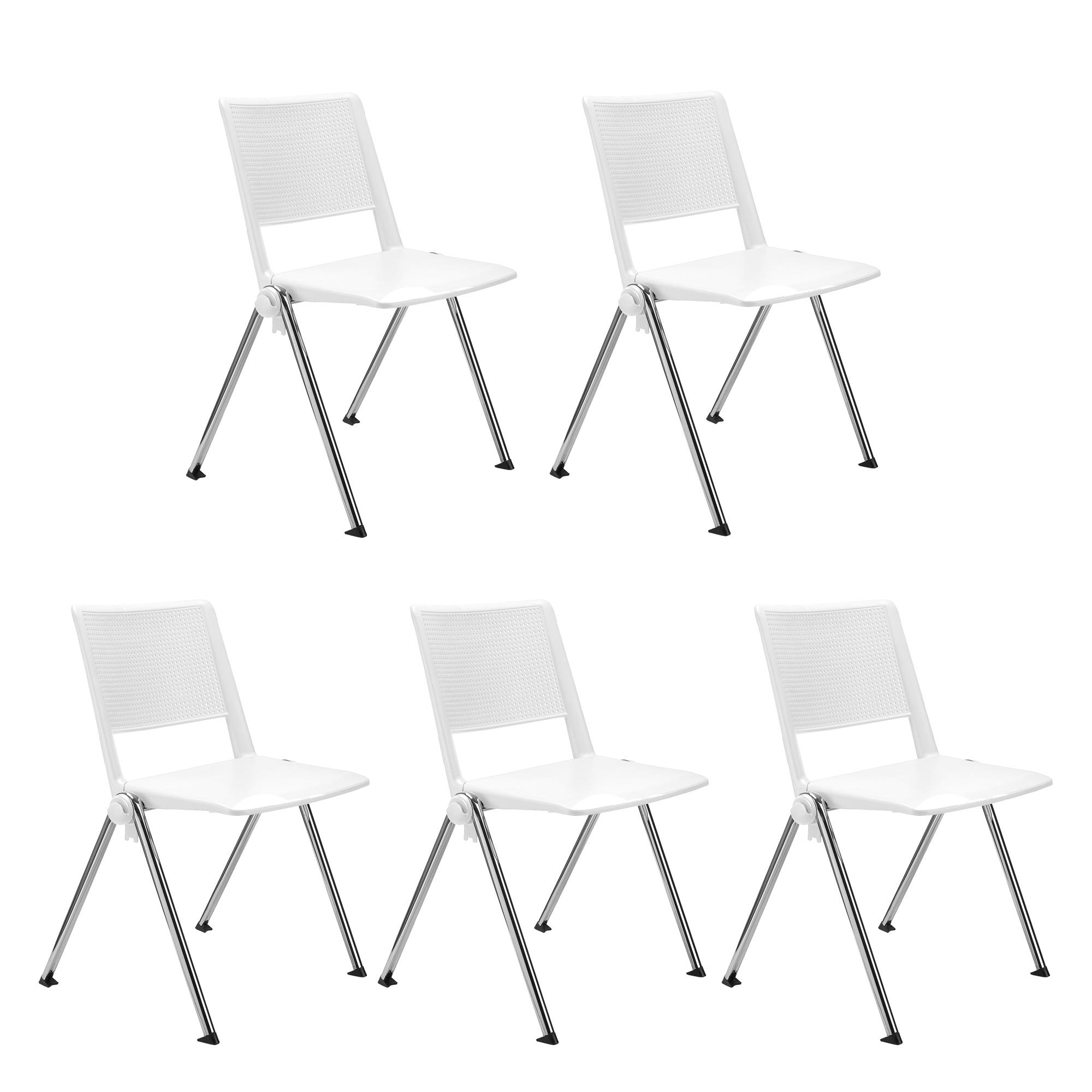 Im 5er-Set: Konferenzstuhl CARINA, stapel- und reihenverbindbar, verchromtes Stahlgestell, Farbe Weiß