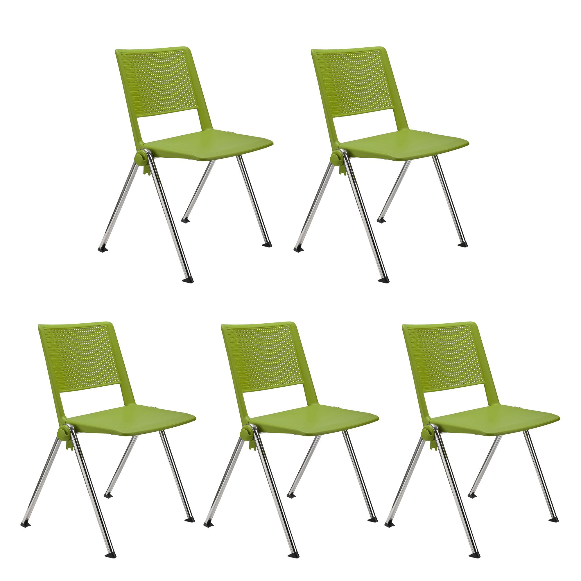 Im 5er-Set: Konferenzstuhl CARINA, stapel- und reihenverbindbar, verchromtes Stahlgestell, Farbe Grün