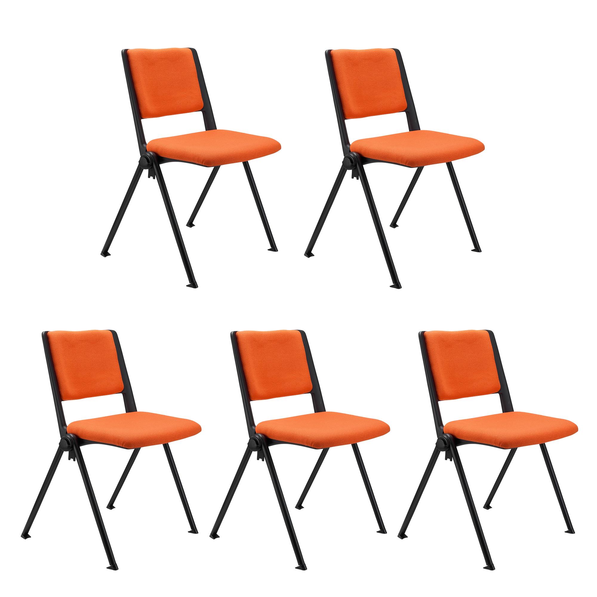 Im 5er-Set: Konferenzstuhl CARINA, stapel- und reihenverbindbar, schwarzes Stahlgestell, Stoffbezug Farbe Orange