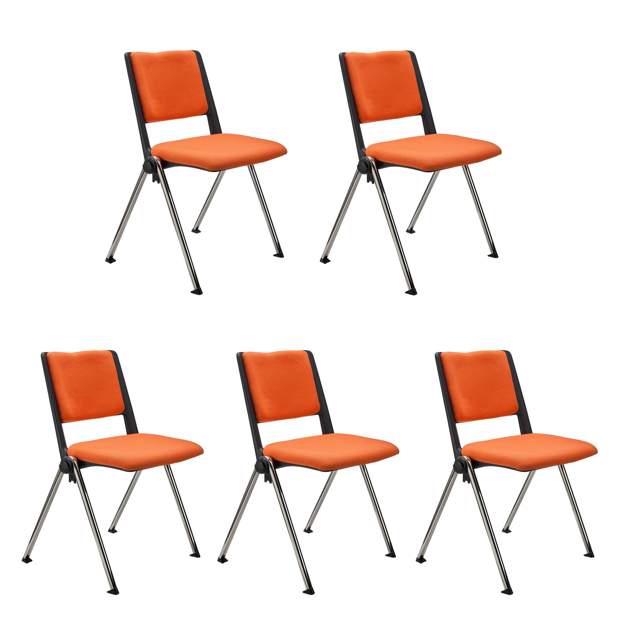 Im 5er-Set: Konferenzstuhl CARINA, stapel- und reihenverbindbar, verchromtes Stahlgestell, Stoffbezug Farbe Orange