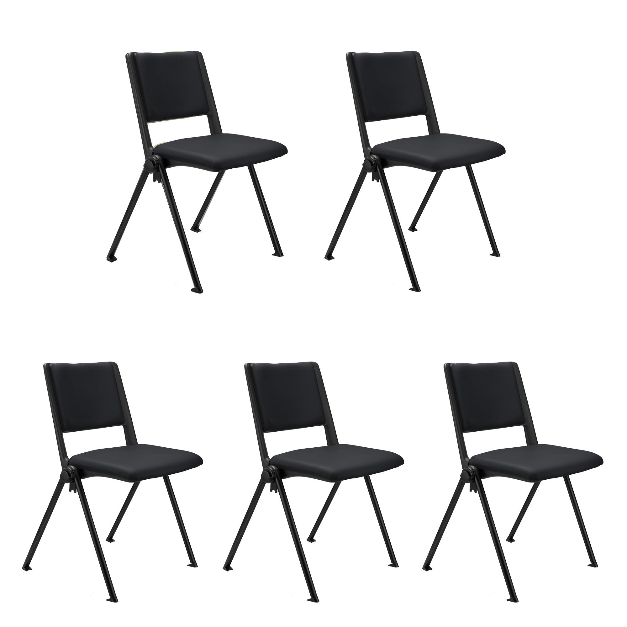 Im 5er-Set: Konferenzstuhl CARINA, stapel- und reihenverbindbar, schwarzes Stahlgestell, Kunstleder Farbe Schwarz