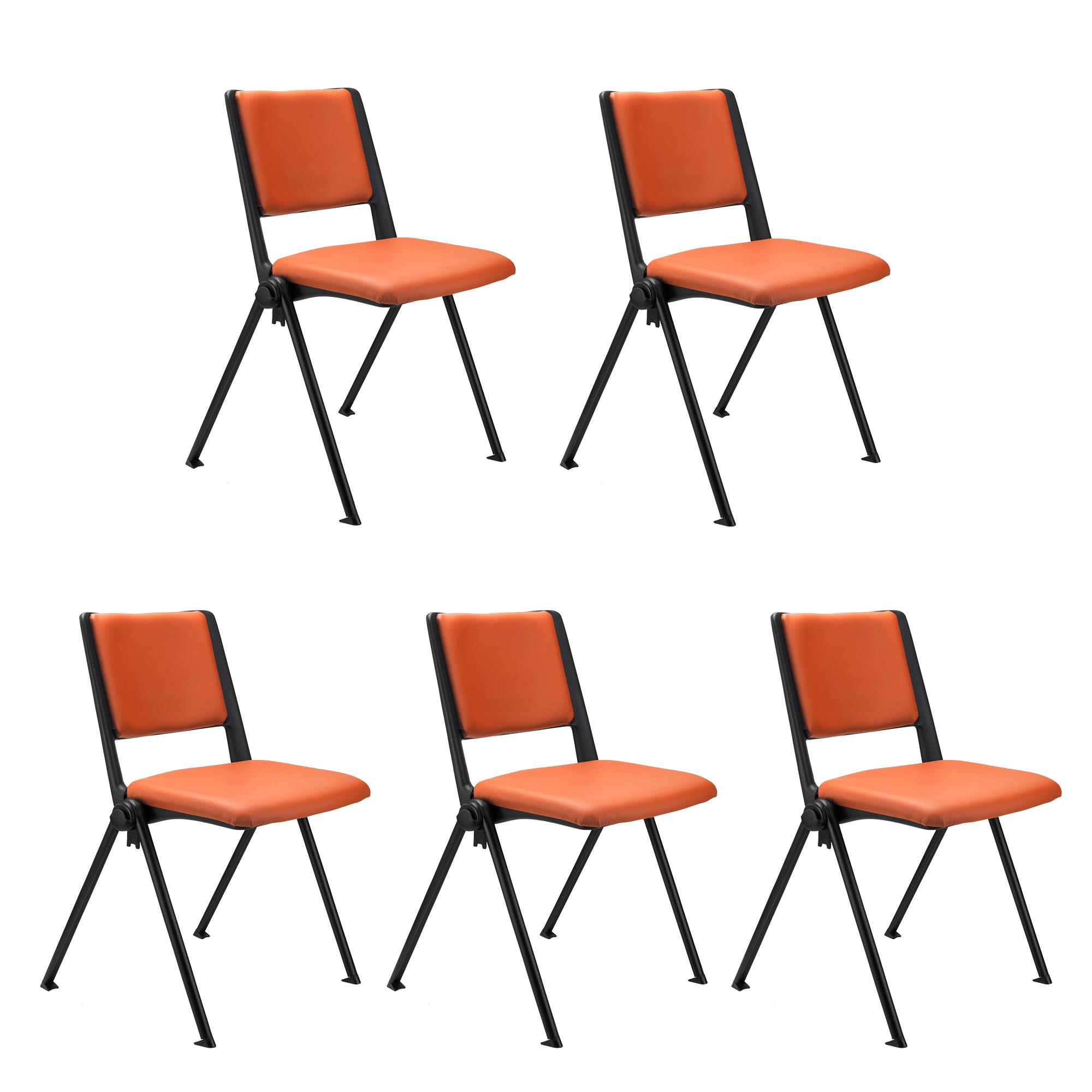 Im 5er-Set: Konferenzstuhl CARINA, stapel- und reihenverbindbar, schwarzes Stahlgestell, Kunstleder Farbe Orange