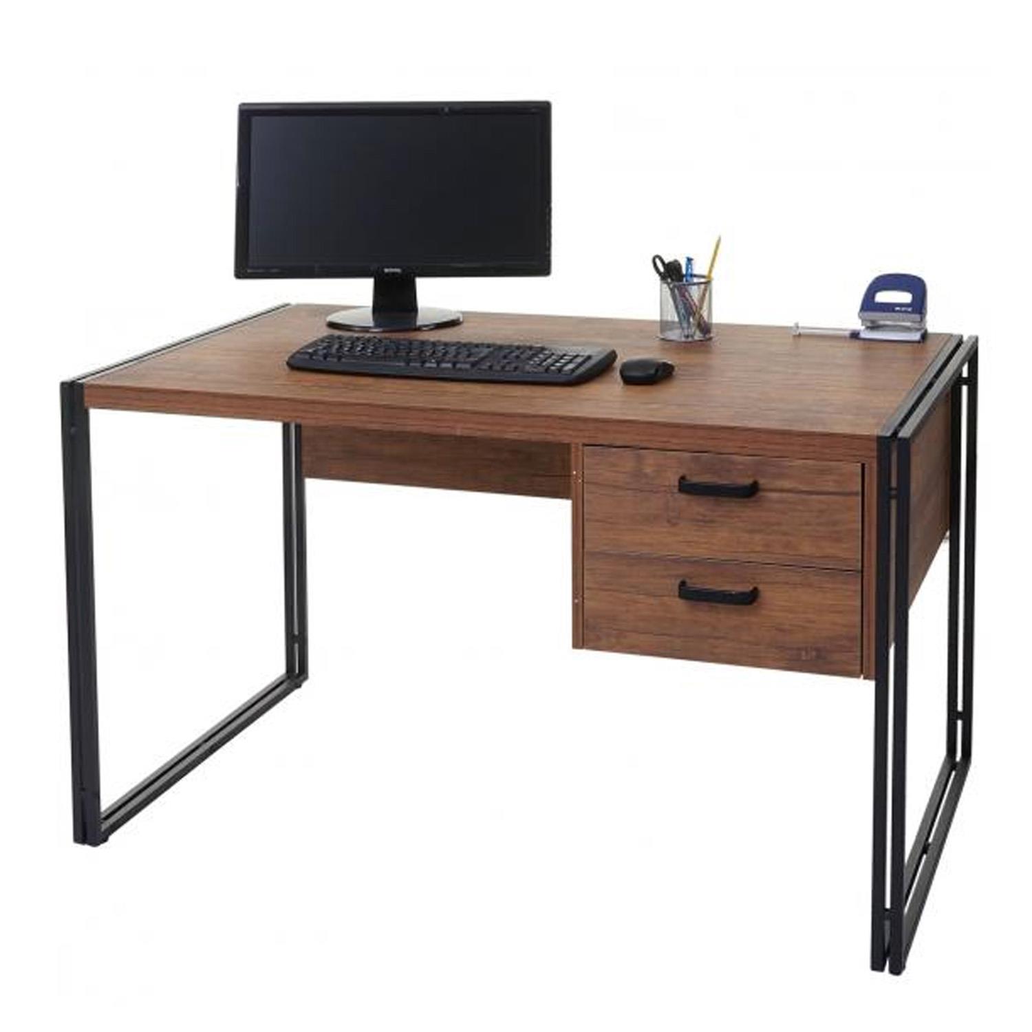 Schreibtisch ELSA, 76x122x73cm, Industriedesign, 2 Schubladen, Metallgestell und Holz, Farbe Eiche
