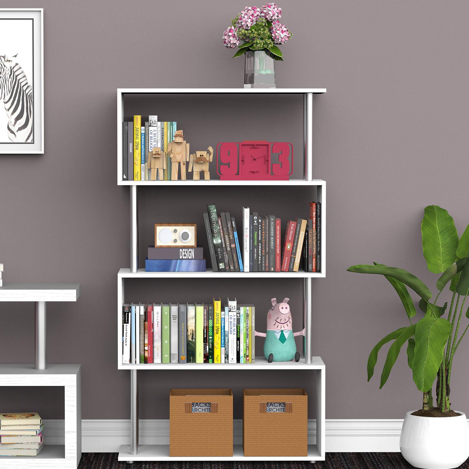 Bücherregal AMELIA, Modern und praktisch, 80x30x145cm, Metall und Holz, Farbe Weiß
