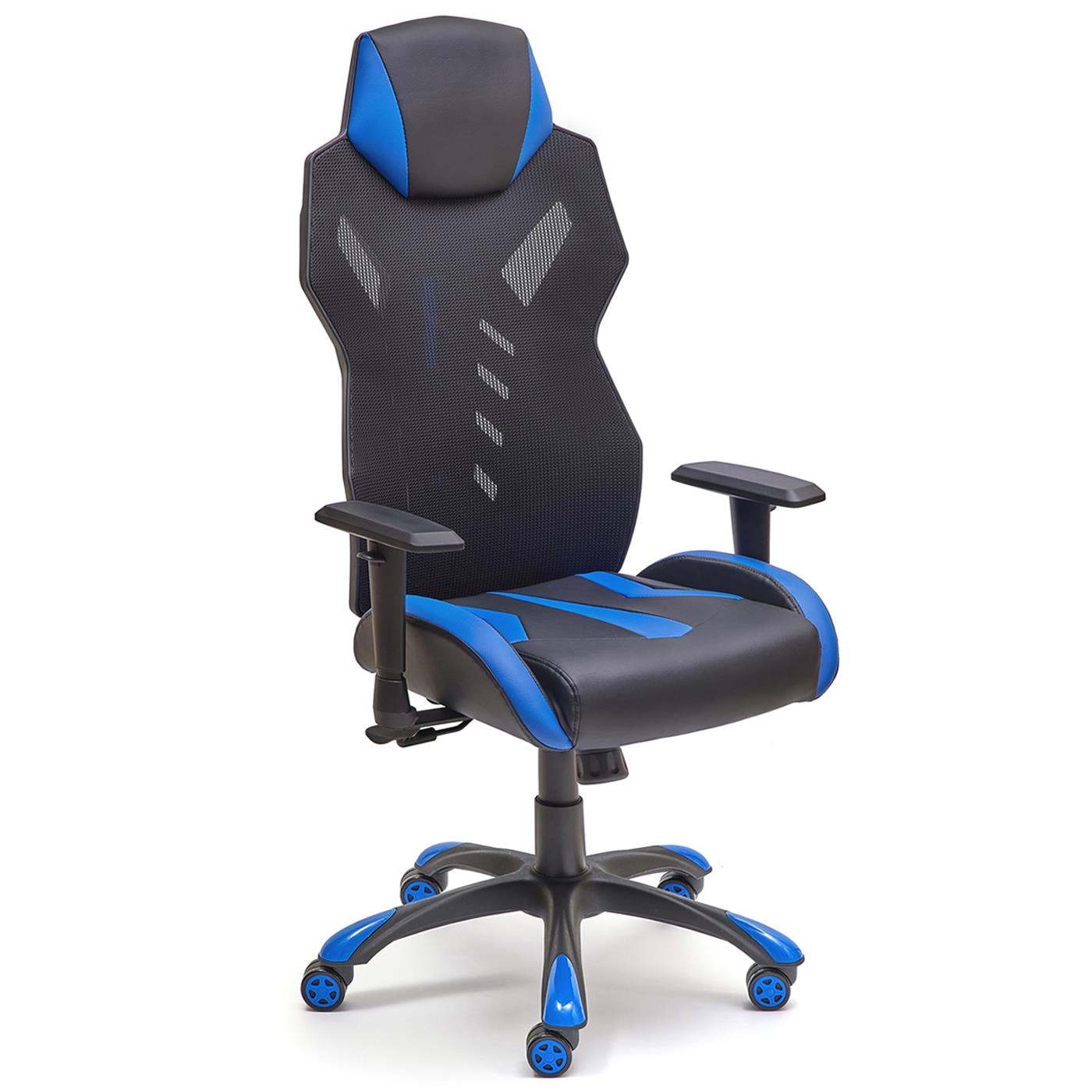 Gaming-Stuhl SKORPION, Synchronmechanik, Netzstoff und Kunstleder, Farbe Schwarz/ Blau