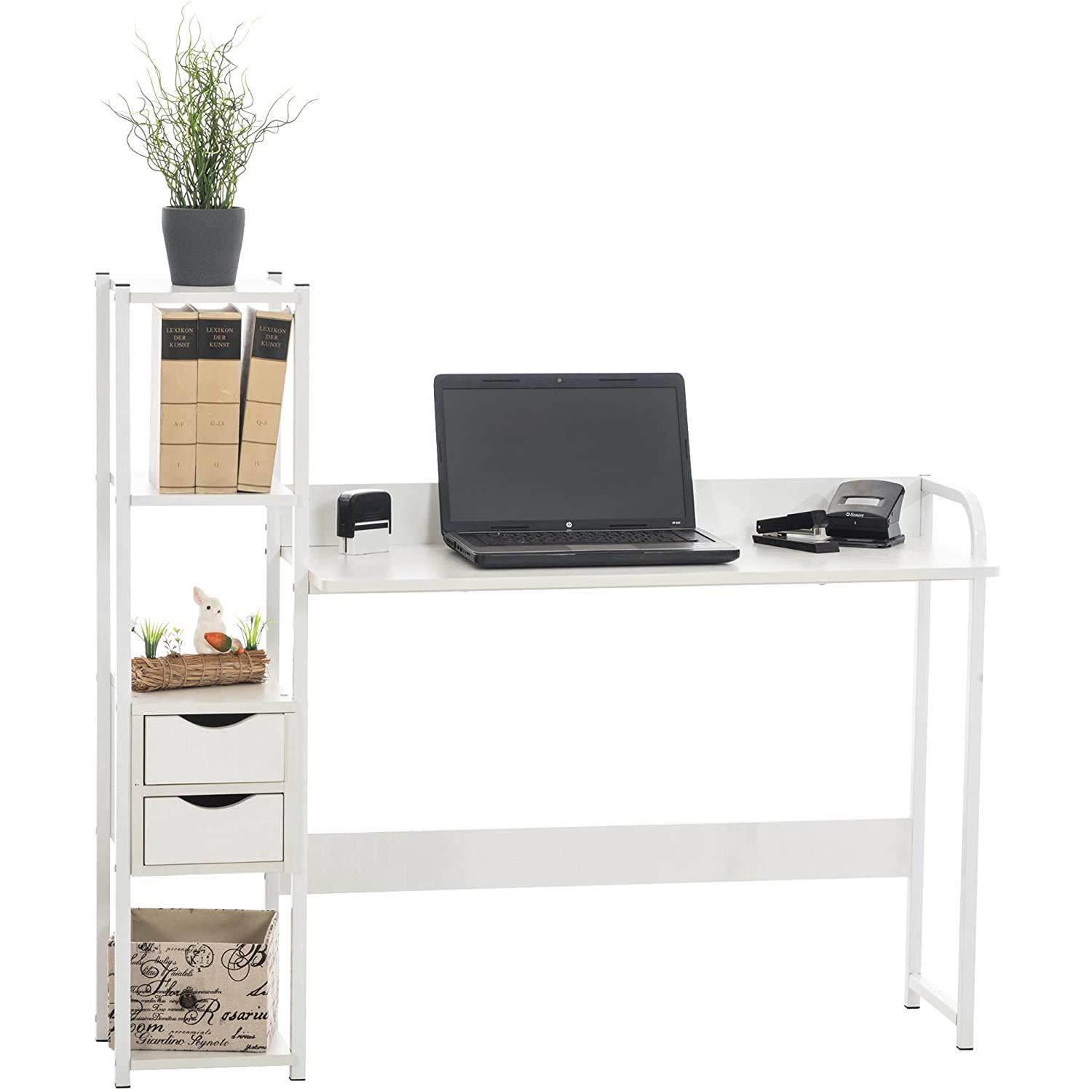 Bürotisch SIDE, mit Schubladen und Regal, 124x40x111 cm, aus Metall und Holz, Farbe Weiß
