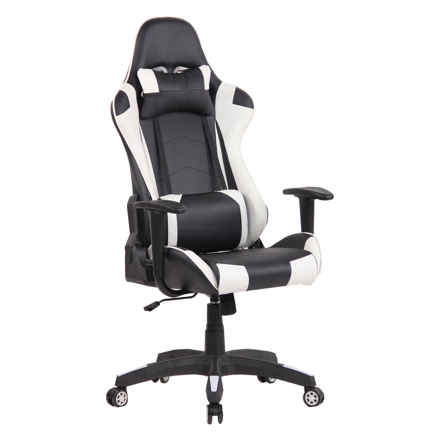 Gaming-Stuhl DARIUS, Nacken- und Lordosenkissen, Kunstleder, Farbe Schwarz/ Weiß - buerostuhlpro.de