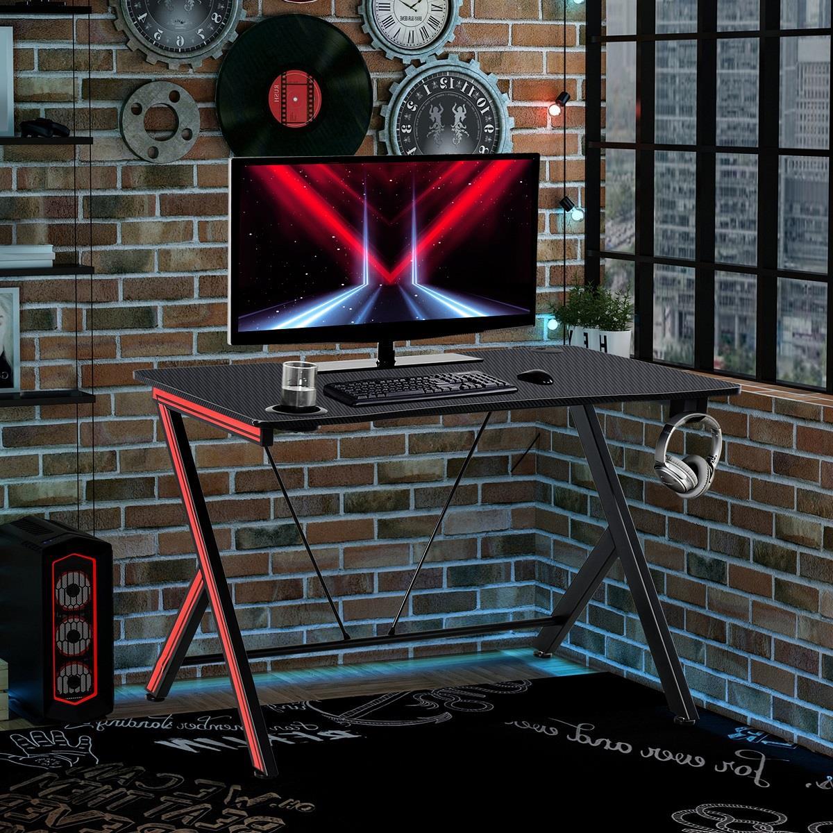 Computertisch SAMUS, 120x60x75 cm, mit Getränkehalter, Kopfhörerhaken und Kabeldurchführung, Farbe Schwarz