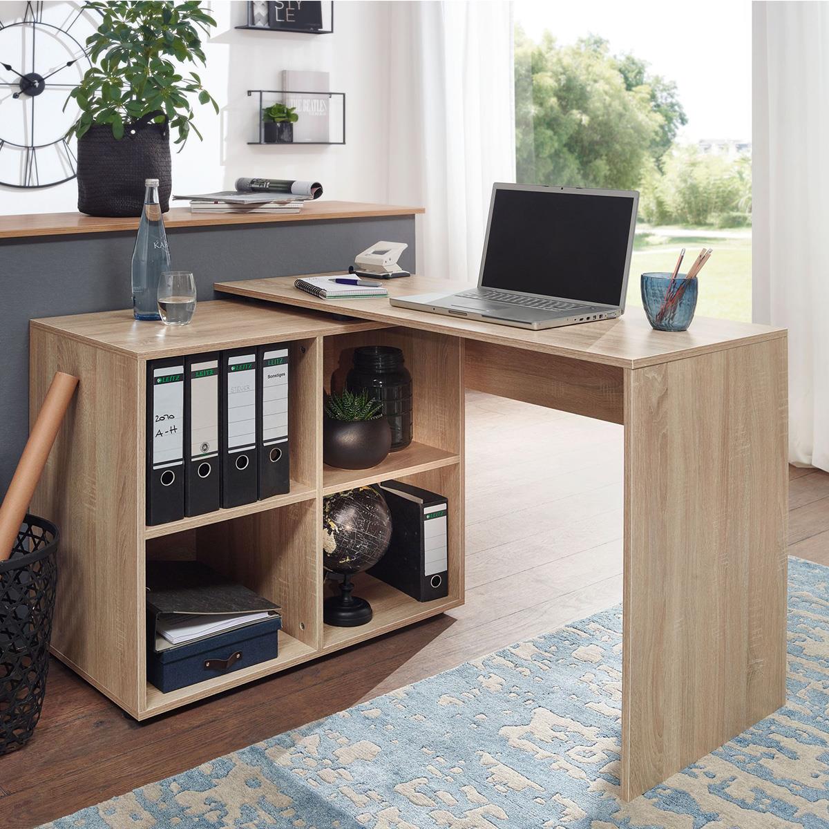 Schreibtisch SAKURA, Abmessungen 117x88x75 cm, modernes Design in L-Form, schwenkbar, Holz, Farbe Eiche