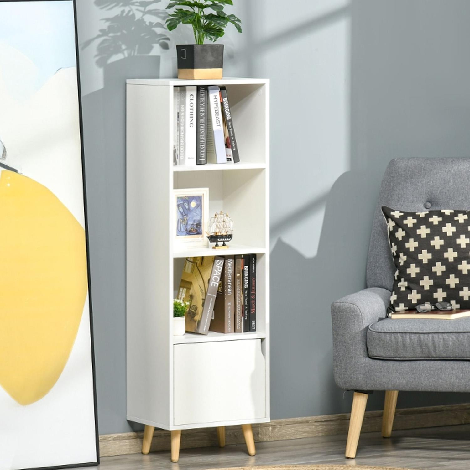 Büroregal KONY, Abmessungen 40x30x130 cm, modernes nordisches Design, Holz, Farbe Weiß