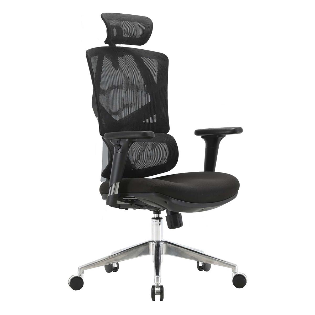 Ergonomischer Bürostuhl PHOENIX XXL, vielseitig einstellbar, gepolsterter Sitz, Rückenlehne mit Netzstoff, Farbe Schwarz