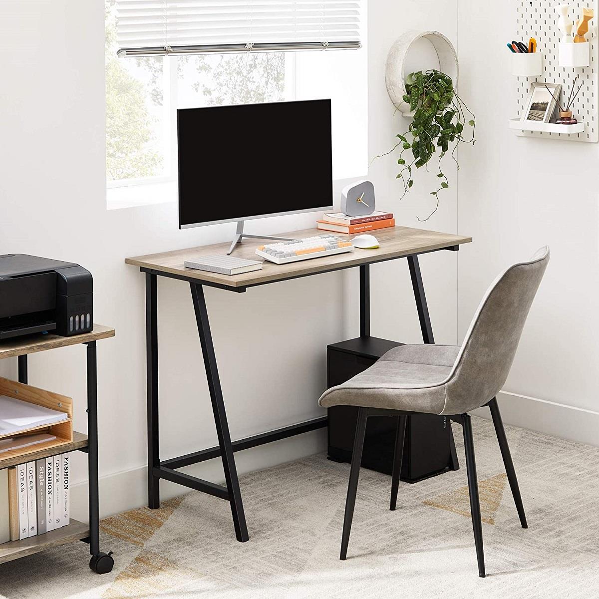 Schreibtisch EDANY, Abmessungen 100x50x75 cm, Industrieller Stil, Metall und Holz, Farbe Graubraun