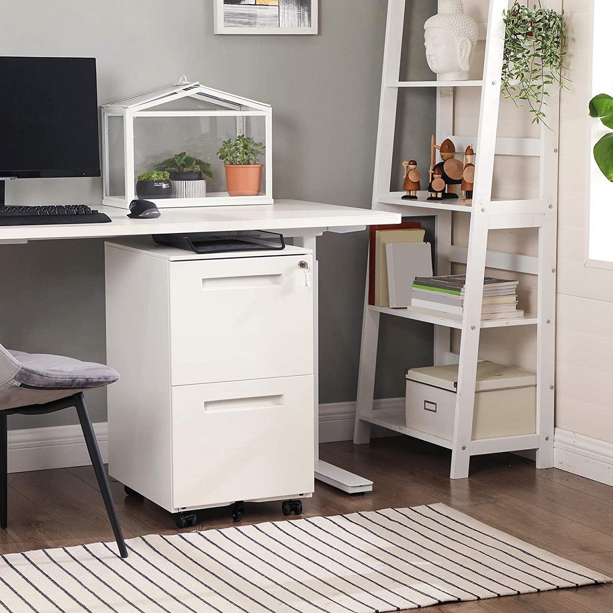 Büroschrank CLARK, Schreibtischcontainer, 2 Schubladen für Hängeregistratur, Metall, Farbe Weiß