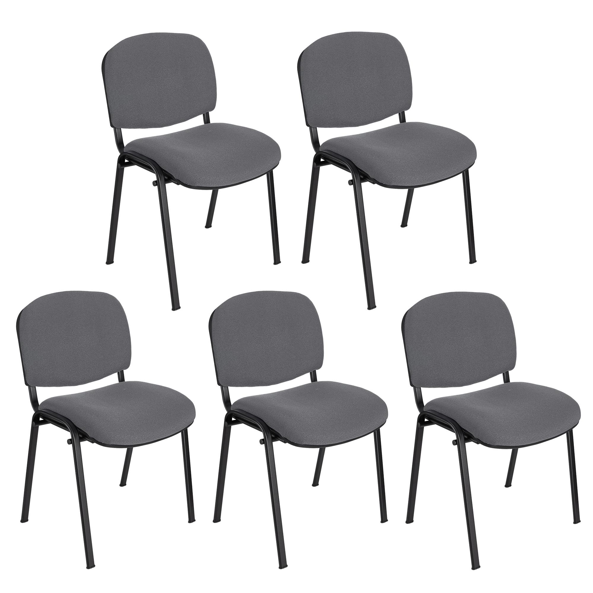 Im 5er-Set: Konferenzstuhl MOBY BASE mit schwarzen Stuhlbeinen, bequem und praktisch, stapelbar, Farbe Grau