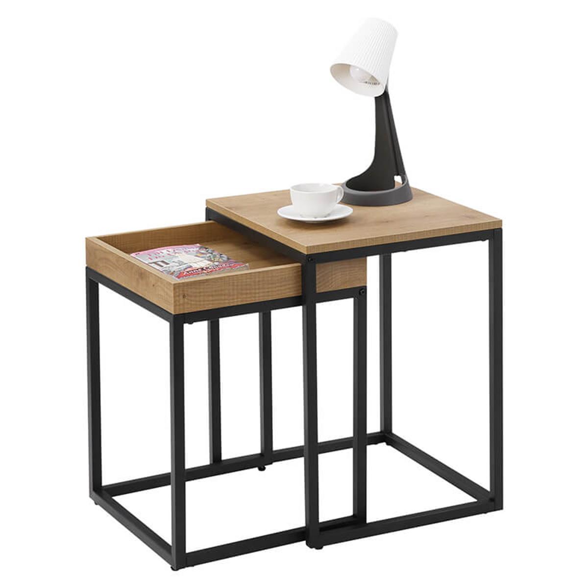 Set 2er modernes Farbe kombinierbar, Design, Beistelltisch QUENTIN, und Metall Holz, Braun