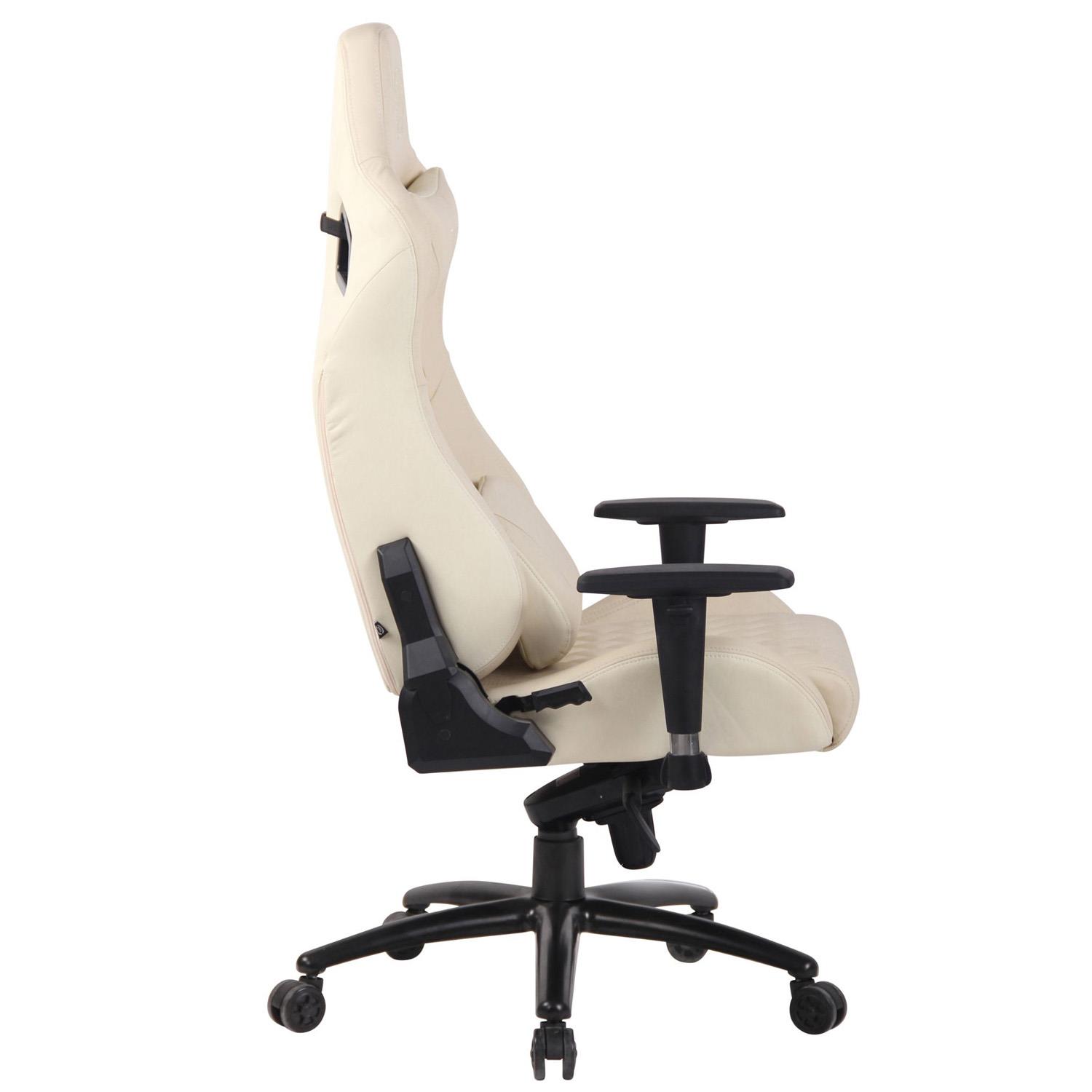 Gaming-Stuhl KAREN, neigbare Rückenlehne, Nacken- und Lordosenkissen,  Echtleder, Farbe Creme 