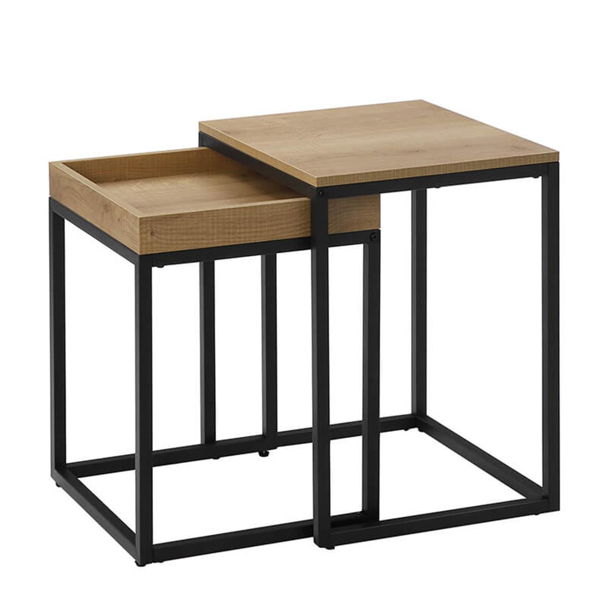 2er Set Beistelltisch QUENTIN, kombinierbar, modernes Design, Metall und  Holz, Farbe Braun