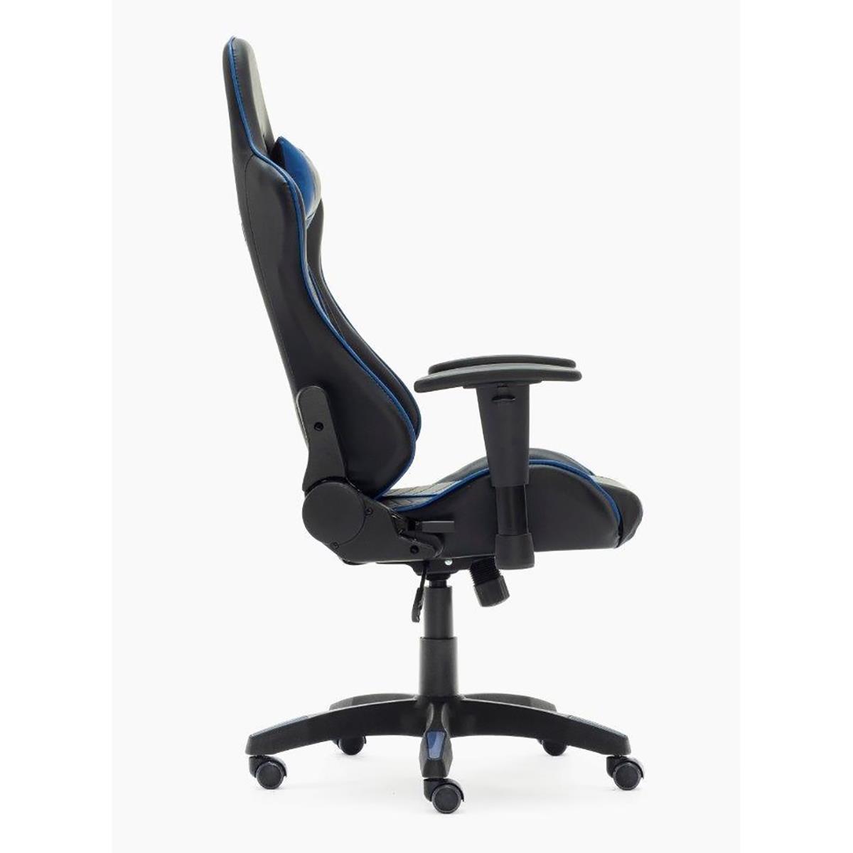 Gaming-Stuhl REGINA, neigbare Rückenlehne, Lordose- und Nackenkissen, Leder,  Farben Schwarz und Blau 