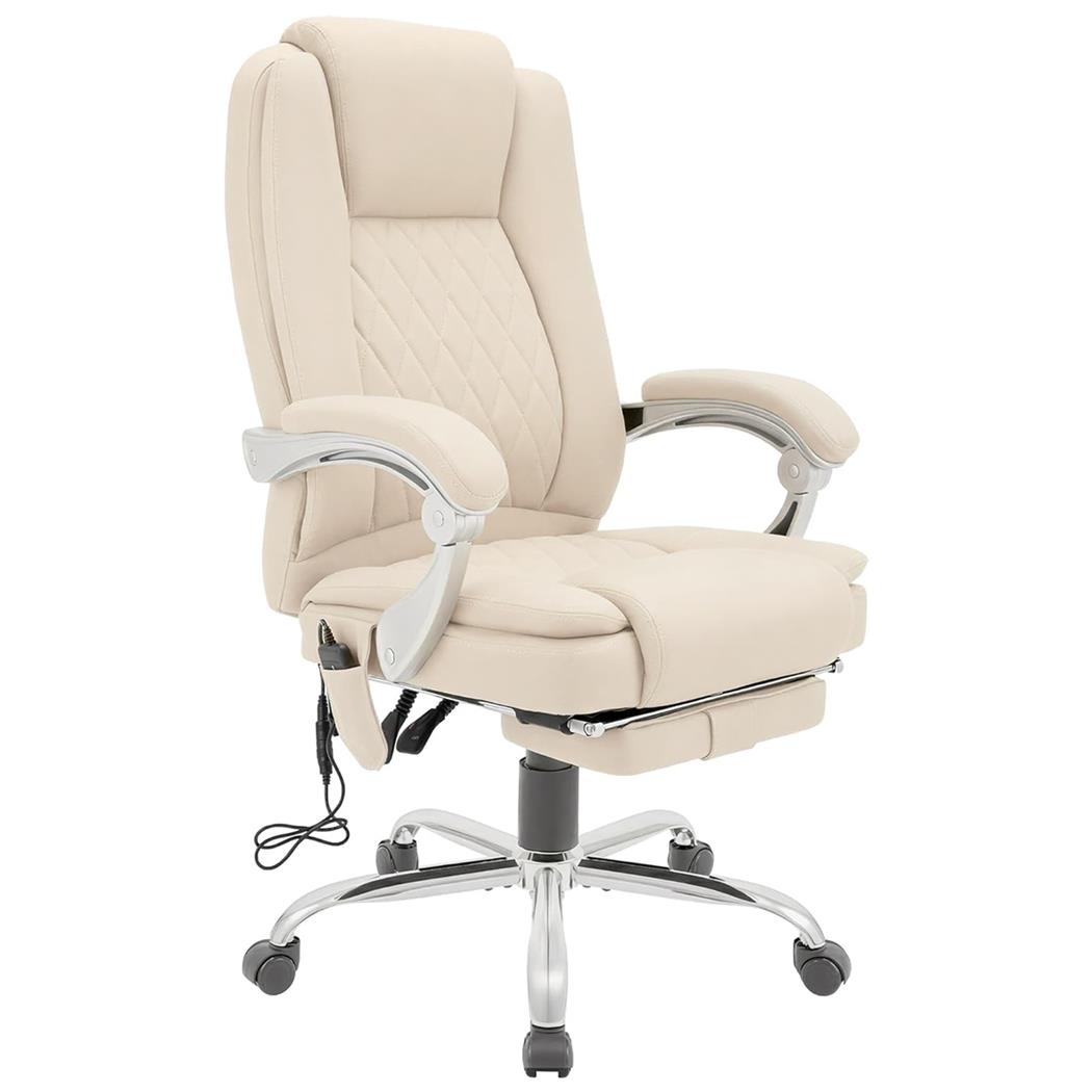 Chefsessel CABUYA, Massage- und Heizfunktion, Fußablage, Kunstleder, Farbe Creme