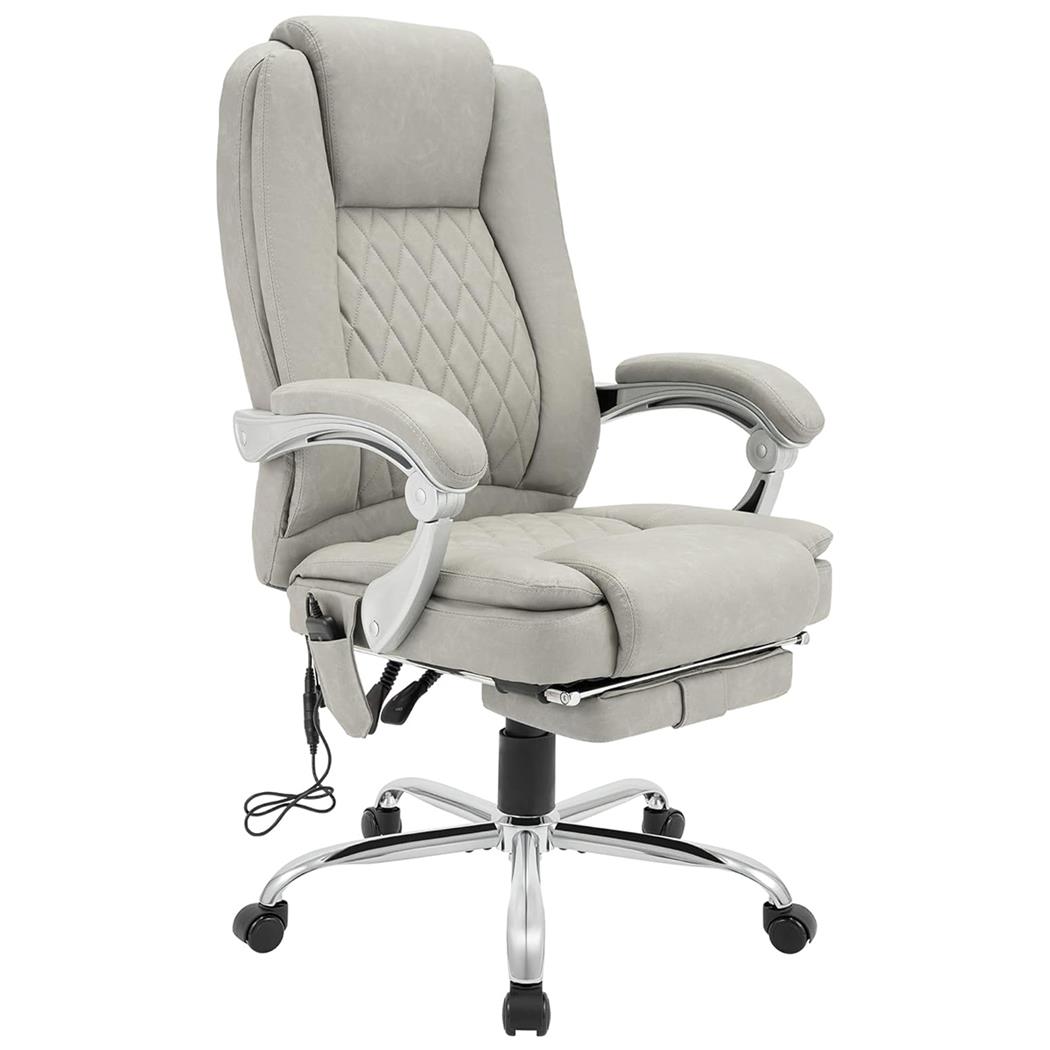 Chefsessel CABUYA, Massage- und Heizfunktion, Fußablage, Kunstleder, Farbe Grau