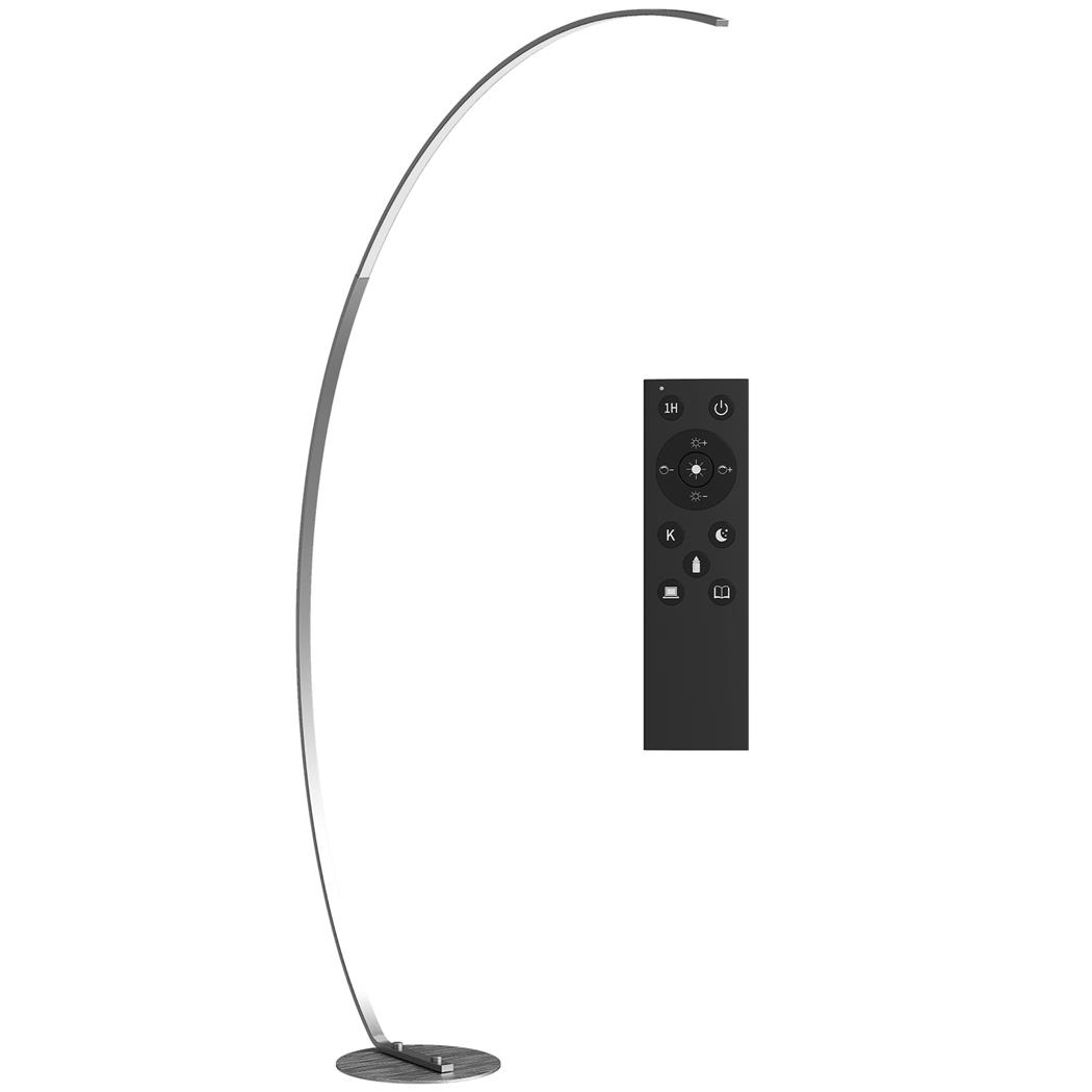 Bürostehlampe LUMINA, modernes Bogendesign, mit Ferbedienung und dimmbar, Farbe Silber