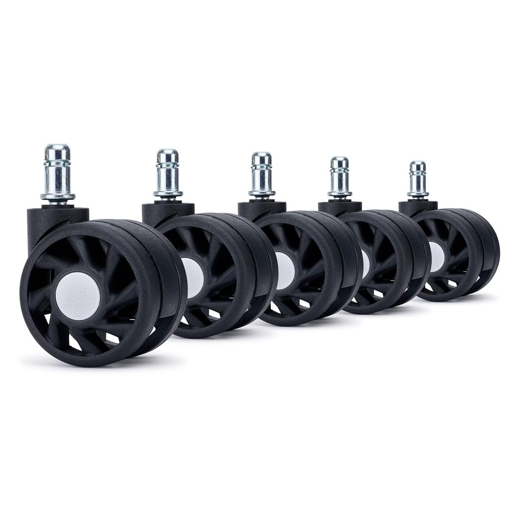 5er Set Rollen RACE, Speichen-Design, für Teppichböden, 11x60mm, Farbe Schwarz/ Grau