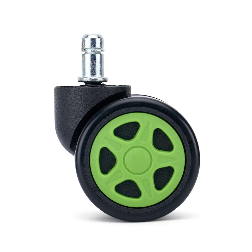 5er Set Hartbodenrollen SPEED 11x50 mm, Gummibeschichtung, Gaming-Design, Farbe Grün