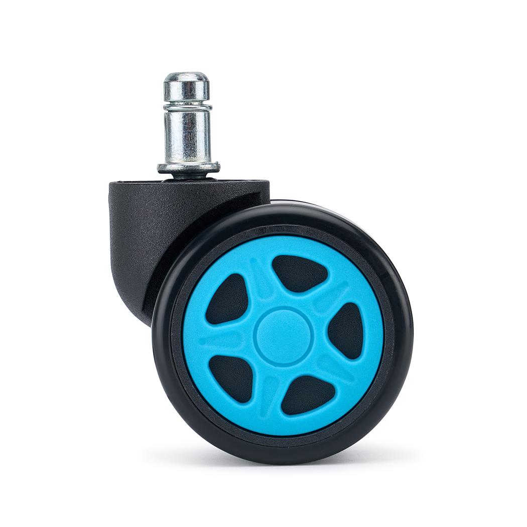 5er Set Hartbodenrollen SPEED 11x50 mm, Gummibeschichtung, Gaming-Design, Farbe Türkis