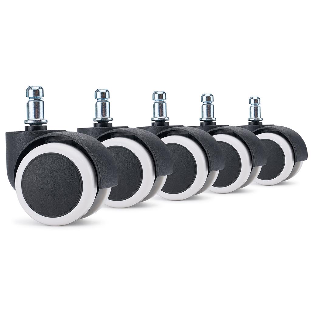 5er Set Hartbodenrollen ROLL, 11x50 mm, mit Sicherheitsbremse, gummiert, schlichtes Design, Farbe Weiß