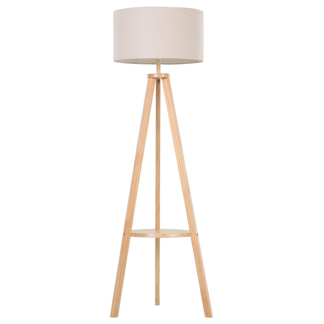 Bürostehlampe FOCUSA, dreibeiniges Gestell aus Holz, Lampenschirm aus Leinenstoff, Farbe Beige