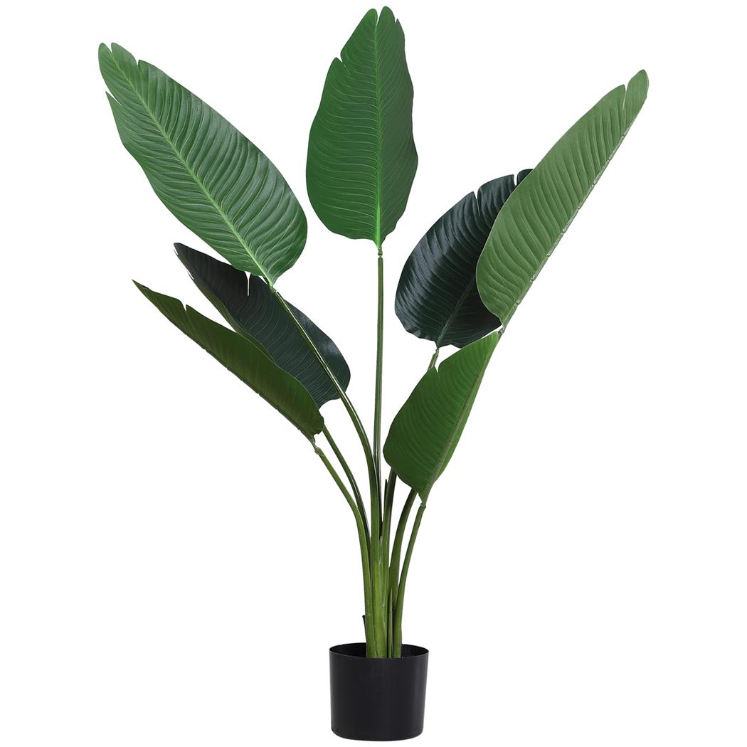 Büropflanze CARIBU, künstliche Strelitzie, Höhe 120cm, 7 große Blätter, in schwarzem Topf