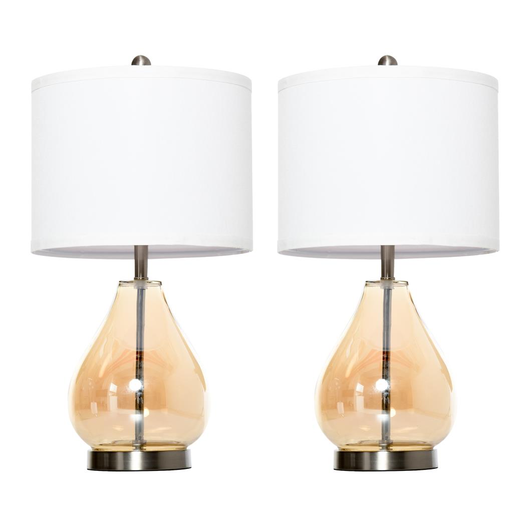 Büroleuchte NIRA, 2er Set Moderne Tischlampen mit Stoffschirm in Leinenoptik Ø 30 x 56 cm, Weiß