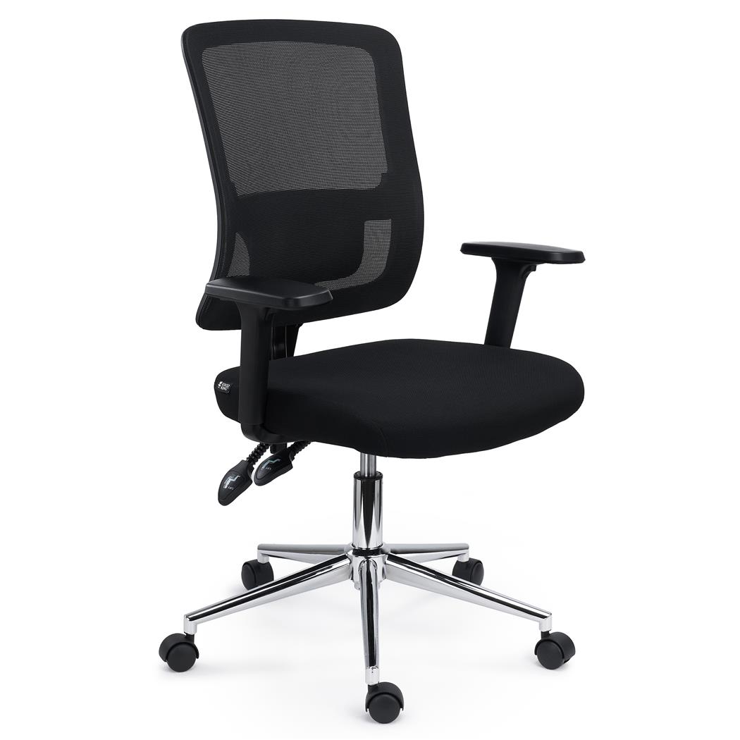 Ergonomischer Bürostuhl MISTIC, exklusives Design, gepolsterte Lordosenstütze, Metallfußkreuz , Farbe Schwarz