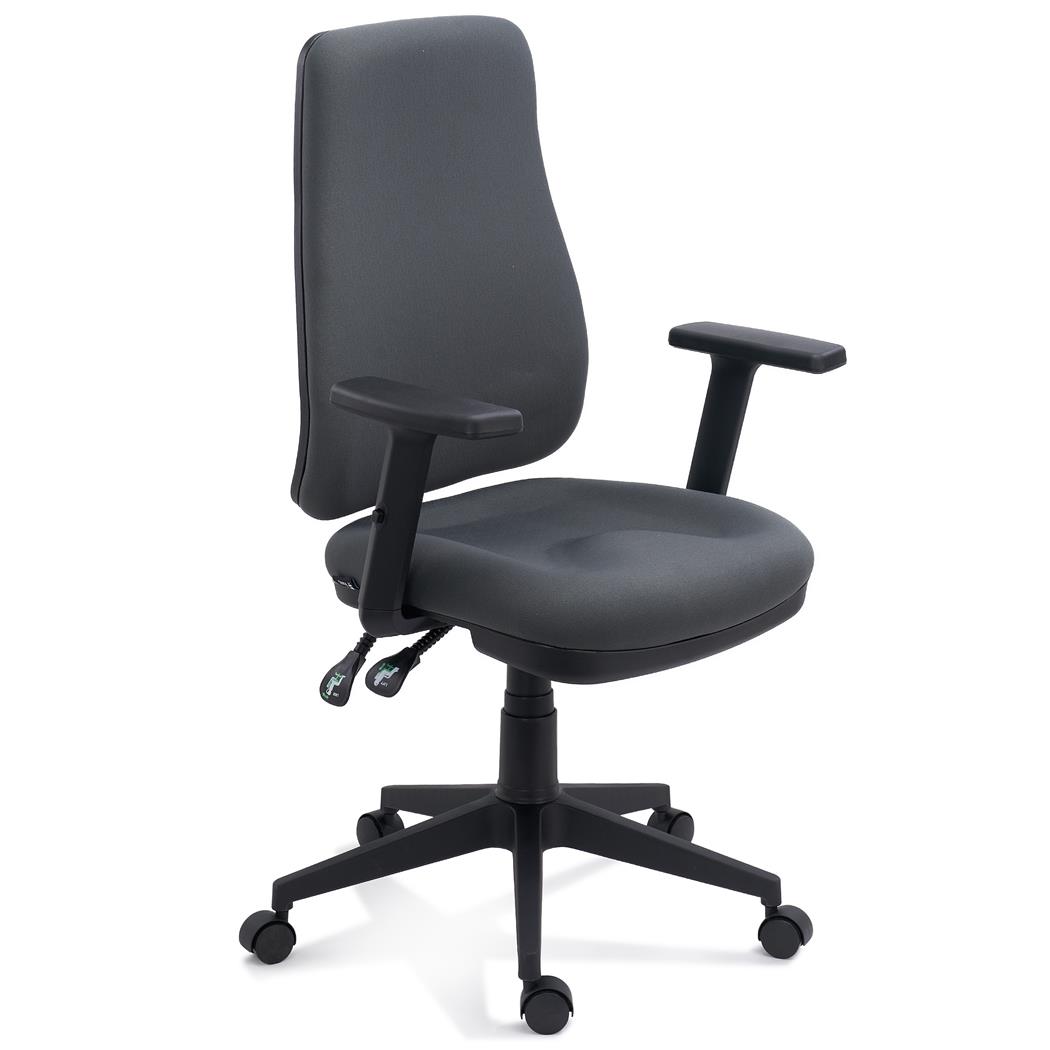 Ergonomischer Bürostuhl FOCUS, 3D-Armlehnen, bequem gepolsterte Rückenlehne und Sitz, Stoffbezug, Farbe Grau