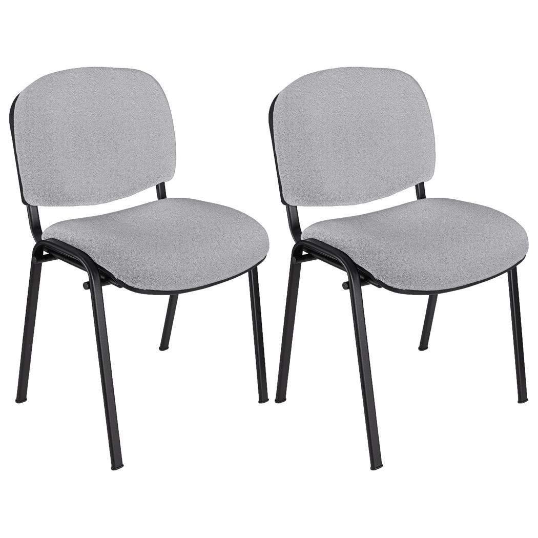 2er Set Konferenzstuhl MOBY STOFF, schwarzes Gestell, bequem und praktisch, stapelbar, Farbe Grau