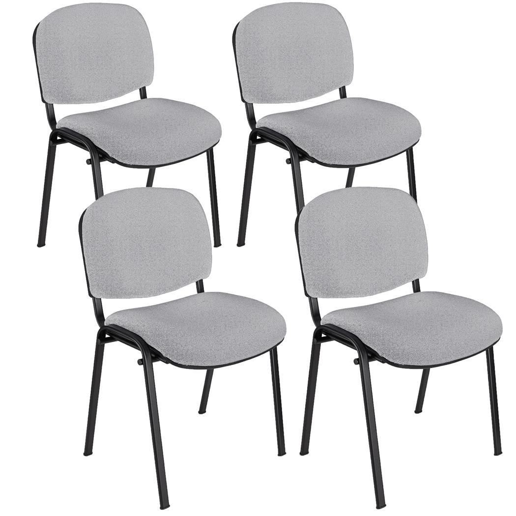 4er Set Konferenzstuhl MOBY STOFF, schwarzes Gestell, bequem und praktisch, stapelbar, Farbe Grau