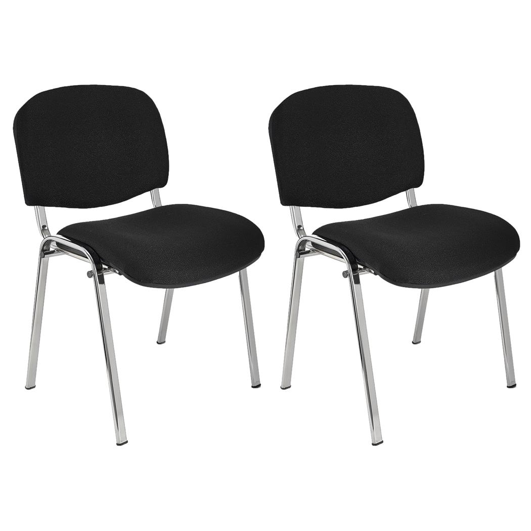 2er Set Konferenzstuhl MOBY STOFF, verchromtes Gestell, bequem und praktisch, stapelbar, Farbe Schwarz