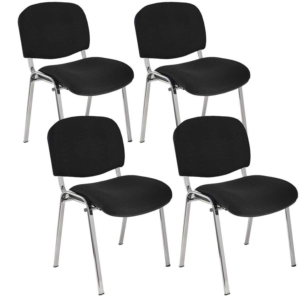 4er Set Konferenzstuhl MOBY STOFF, verchromtes Gestell, bequem und praktisch, stapelbar, Farbe Schwarz