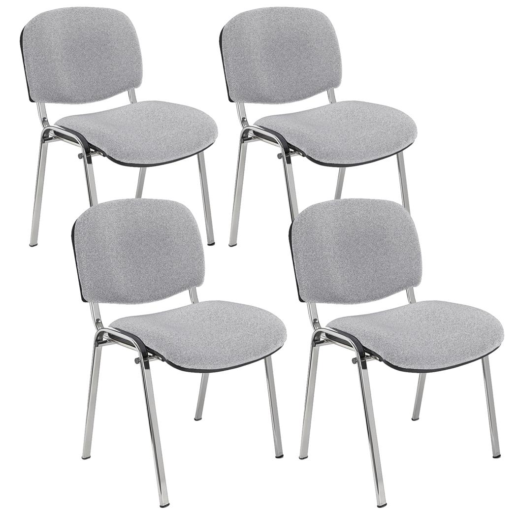 4er Set Konferenzstuhl MOBY STOFF, verchromtes Gestell, bequem und praktisch, stapelbar, Farbe Grau