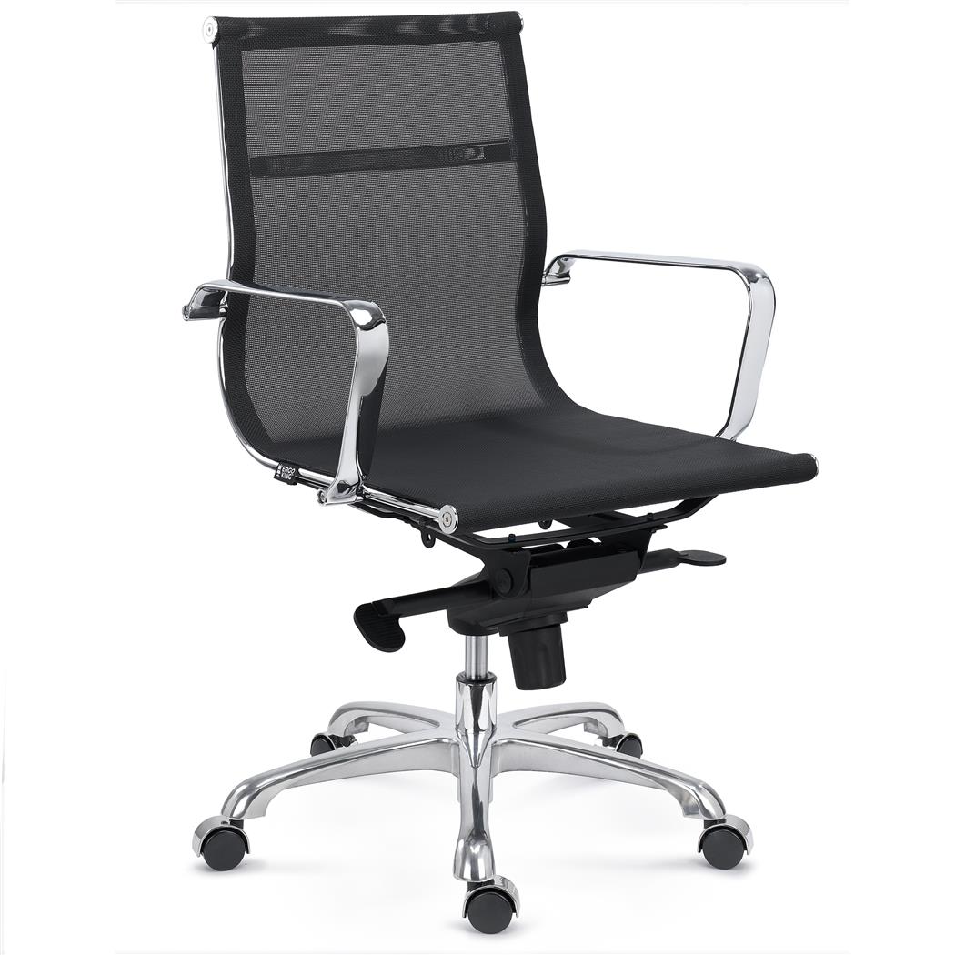 Bürostuhl DOMI, verchromtes Metallgestell, elegantes Design, mittelhohe Rückenlehne, Netzbezug, Farbe Schwarz