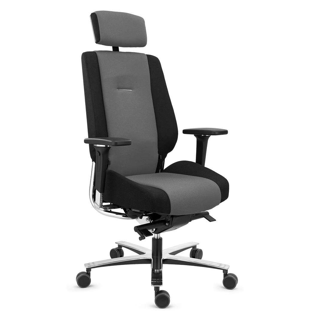 Ergonomischer Stuhl KRATOS, maximaler Komfort, zertifizierte 24h Nutzung, Stoff, Schwarz/Grau