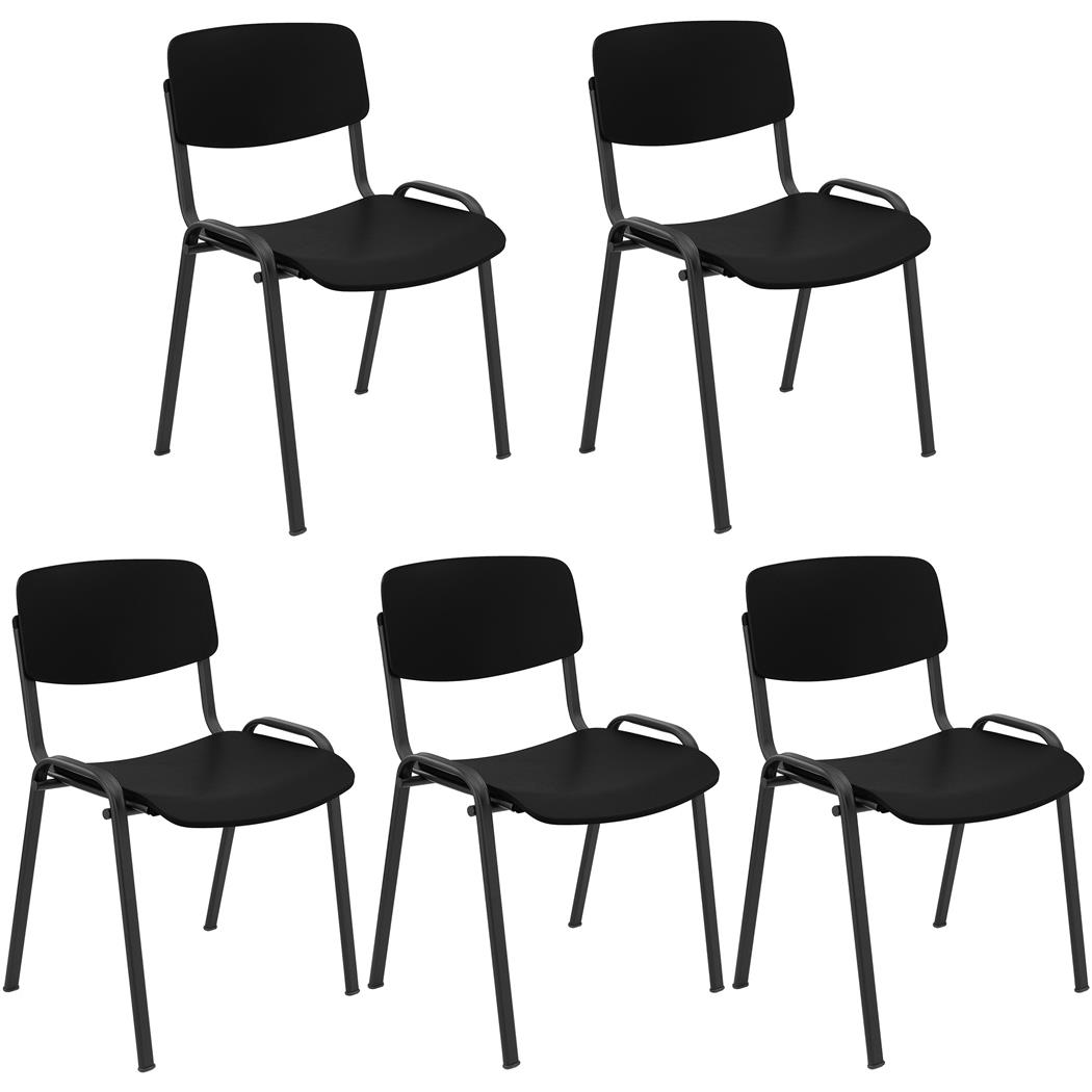 5er Set Konferenzstuhl MILKY, schönes schlichtes Design, stapelbar, schwarze Stuhlbeine, Kunststoff, Farbe Schwarz