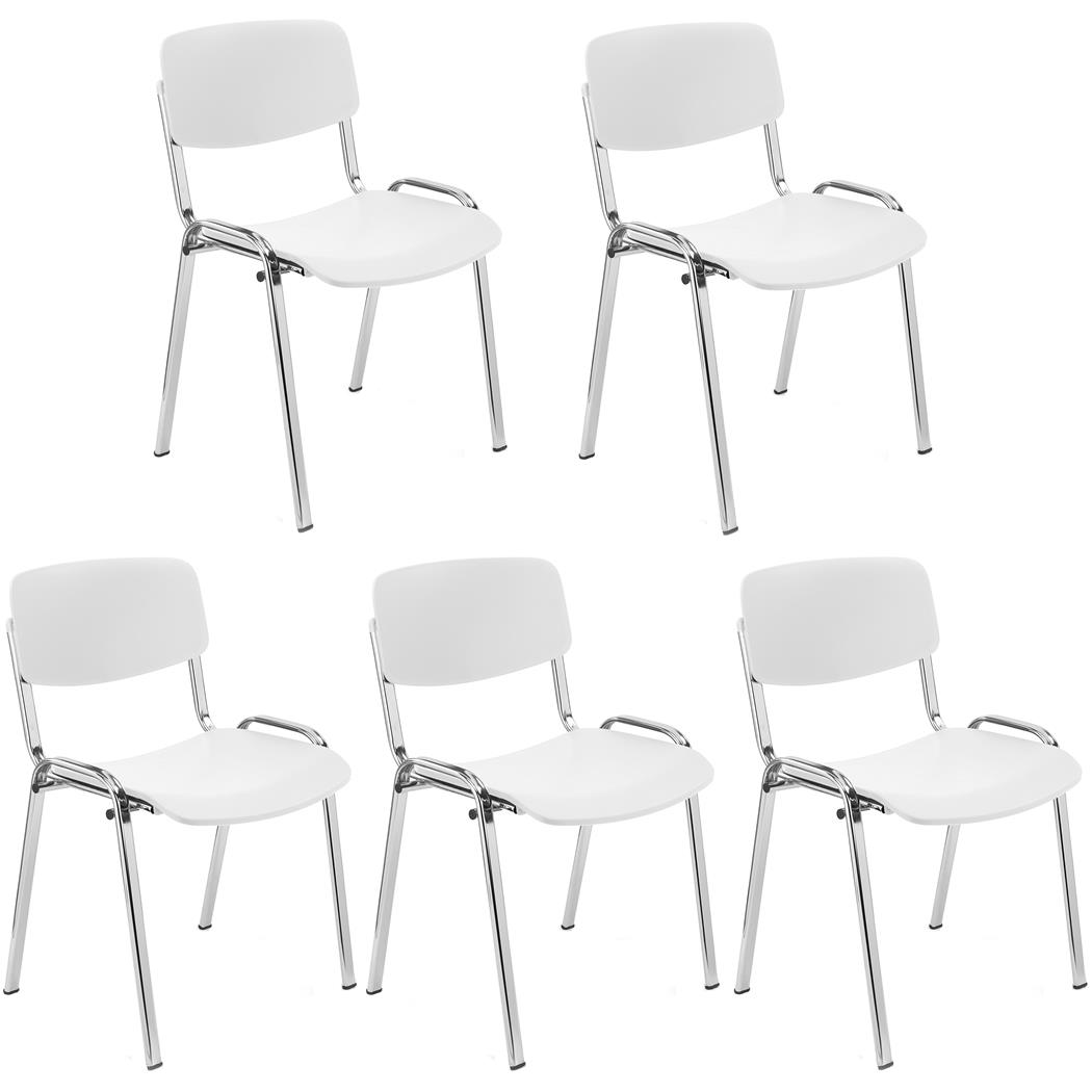 5er Set Konferenzstuhl MILKY, schönes schlichtes Design, stapelbar, verchromte Stuhlbeine, Kunststoff, Farbe Weiß