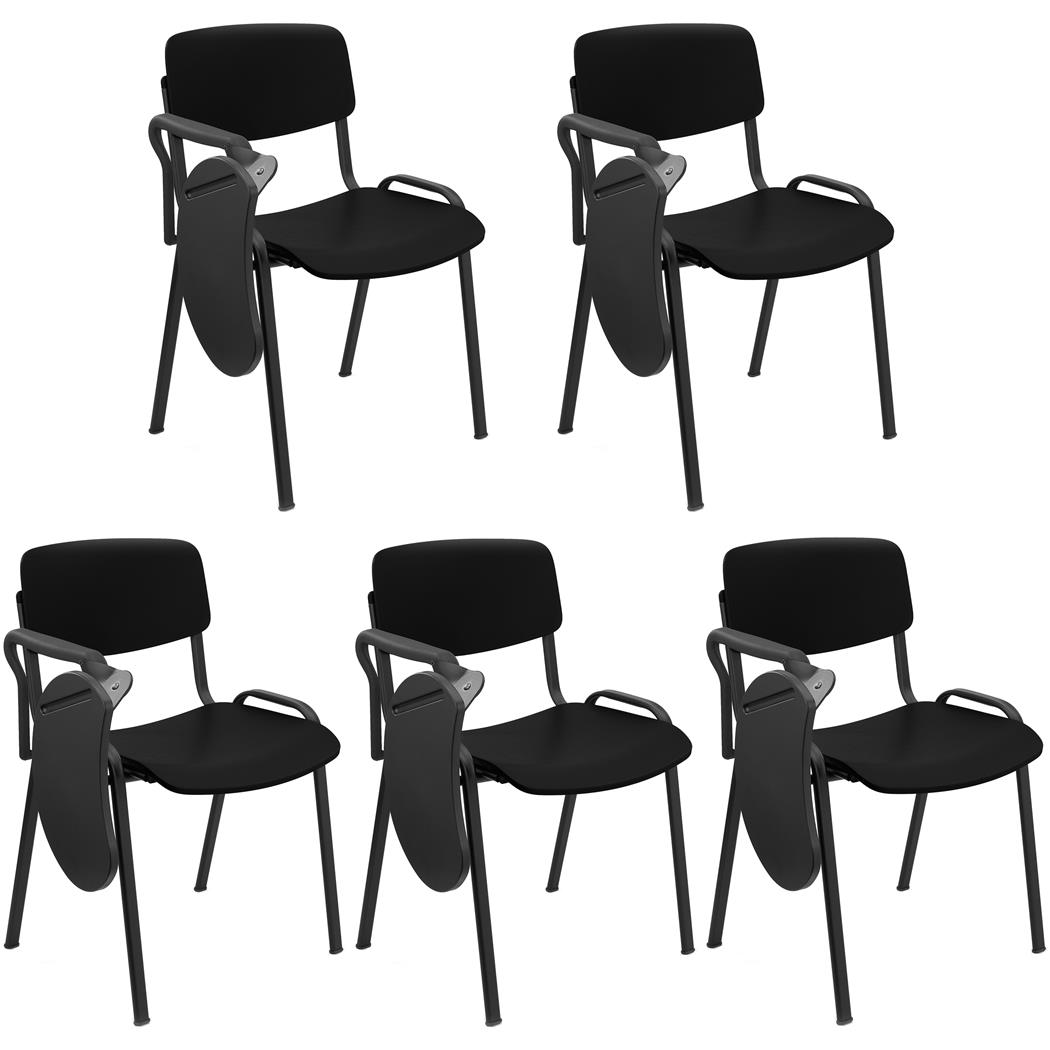 5er Set Konferenzstuhl MILKY mit Schreibbrett, schönes schlichtes Design, stapelbar, schwarze Stuhlbeine, Kunststoff, Farbe