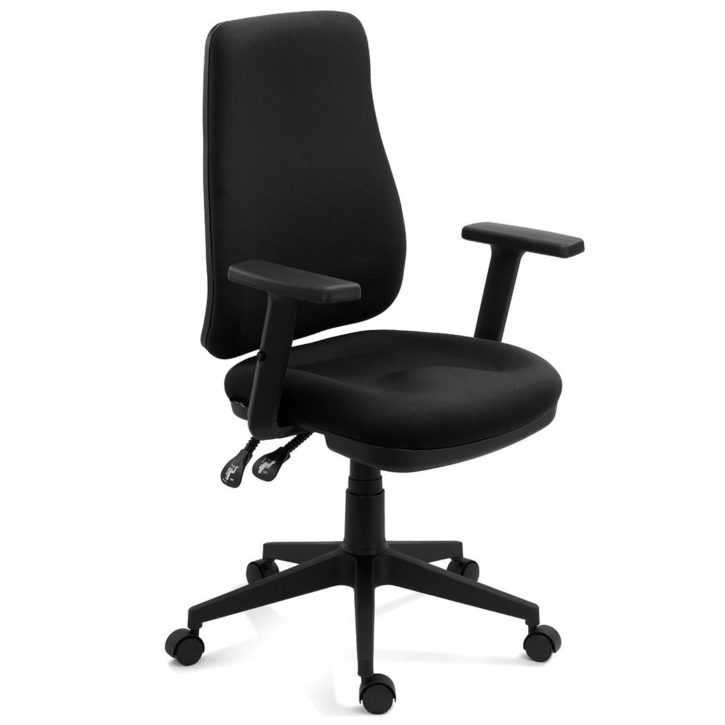 Ergonomischer Bürostuhl FOCUS, 3D-Armlehnen, bequem gepolsterte Rückenlehne und Sitz, Stoffbezug, Farbe Schwarz